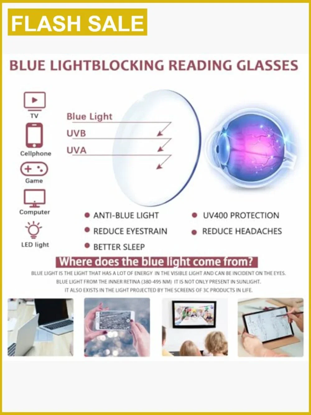 5 Pack Blue Light Blocking Oversized Square Reading Glasses for Women